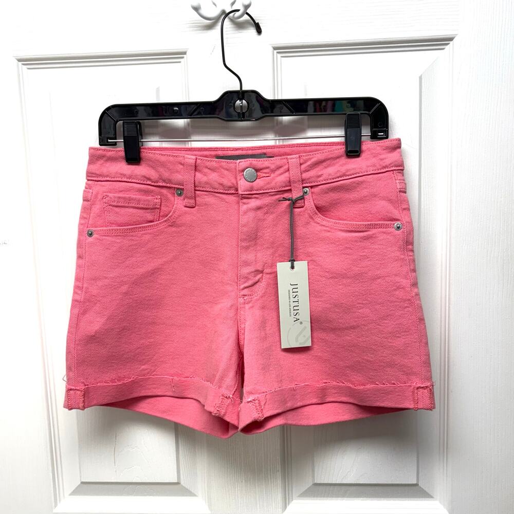 Just USA Shorts Pink Jeans Cuffed Cotton Stretch Women's Size 27 or 4, NWT